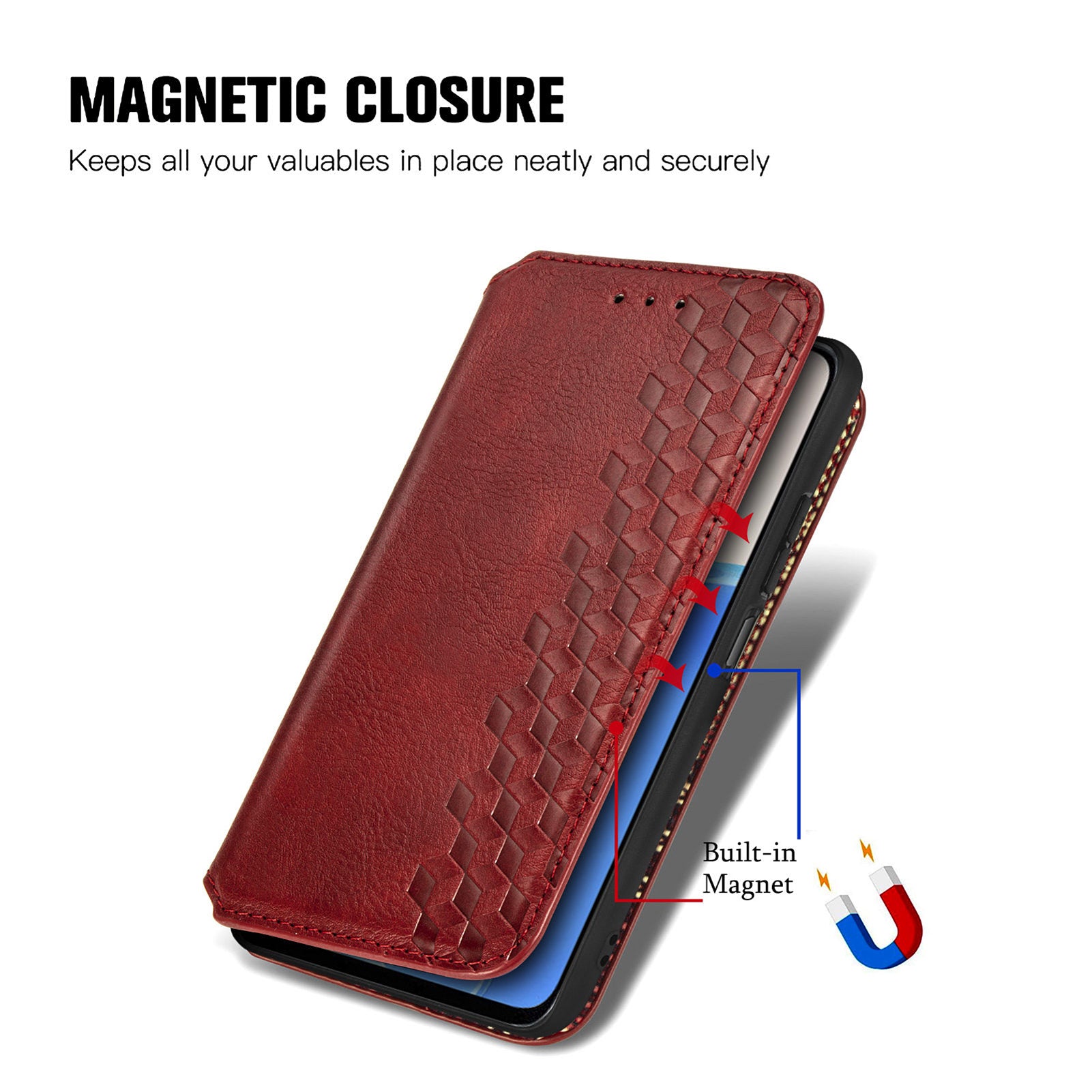 For Honor X8 4G Drop-proof Phone Case Imprinting Rhombus Magnetic Phone Flip Leather Cover Wallet Stand For Honor X8 4G Drop-proof Phone Case Imprinting Rhombus Magnetic Phone Flip Leather Cover Wallet Stand